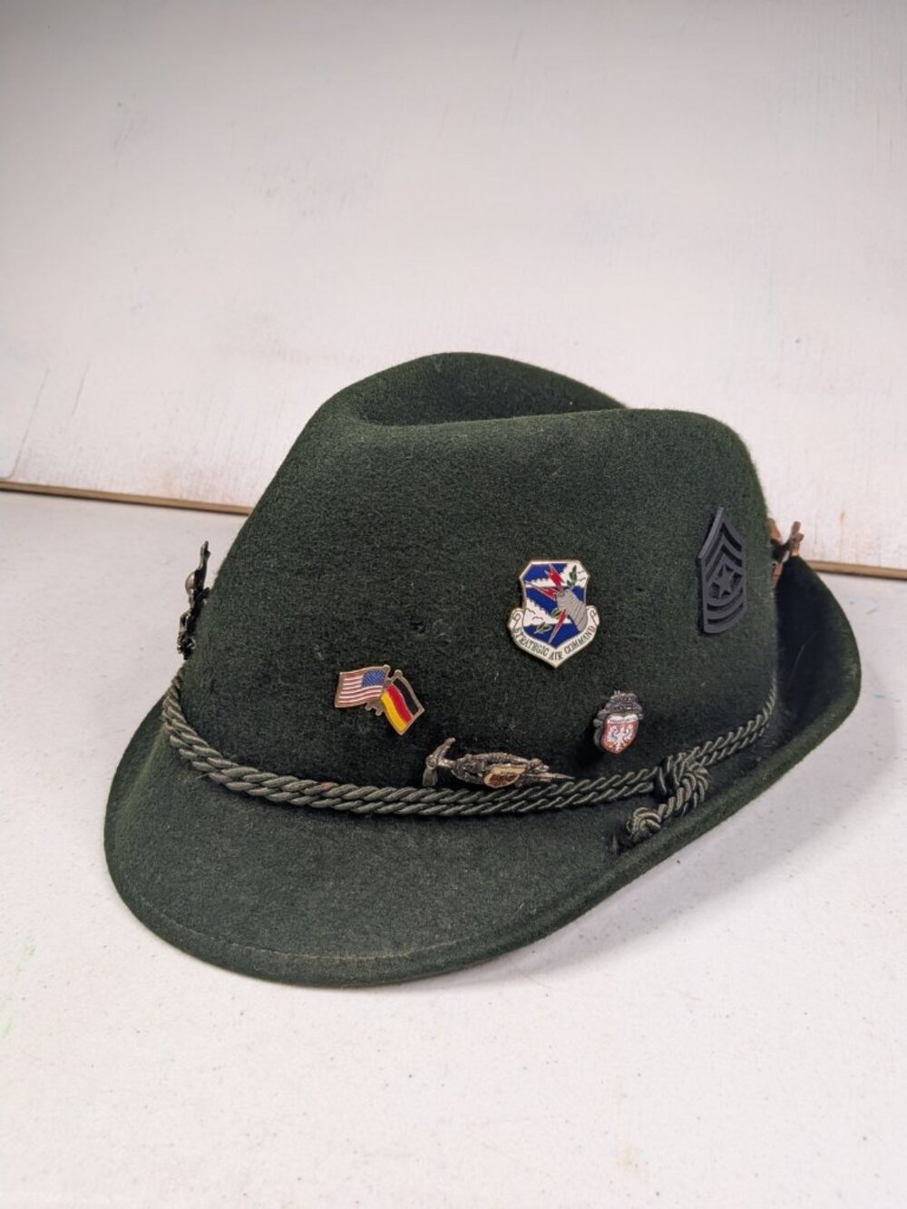 Vintage German Tyrolean Loden Hat w/ USAF SAC MSG Pins Stuttgart Frankfurt